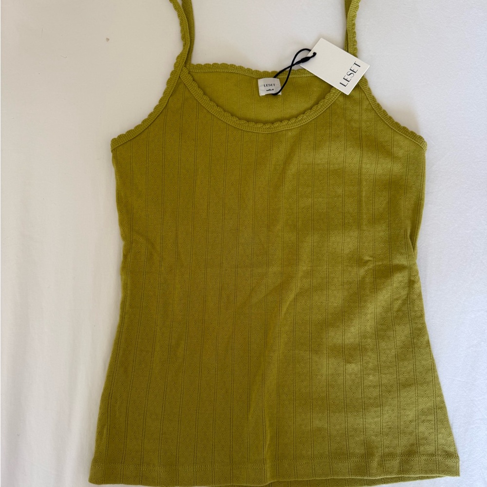 LESET Chartreuse Ribbed Pointelle Camisole